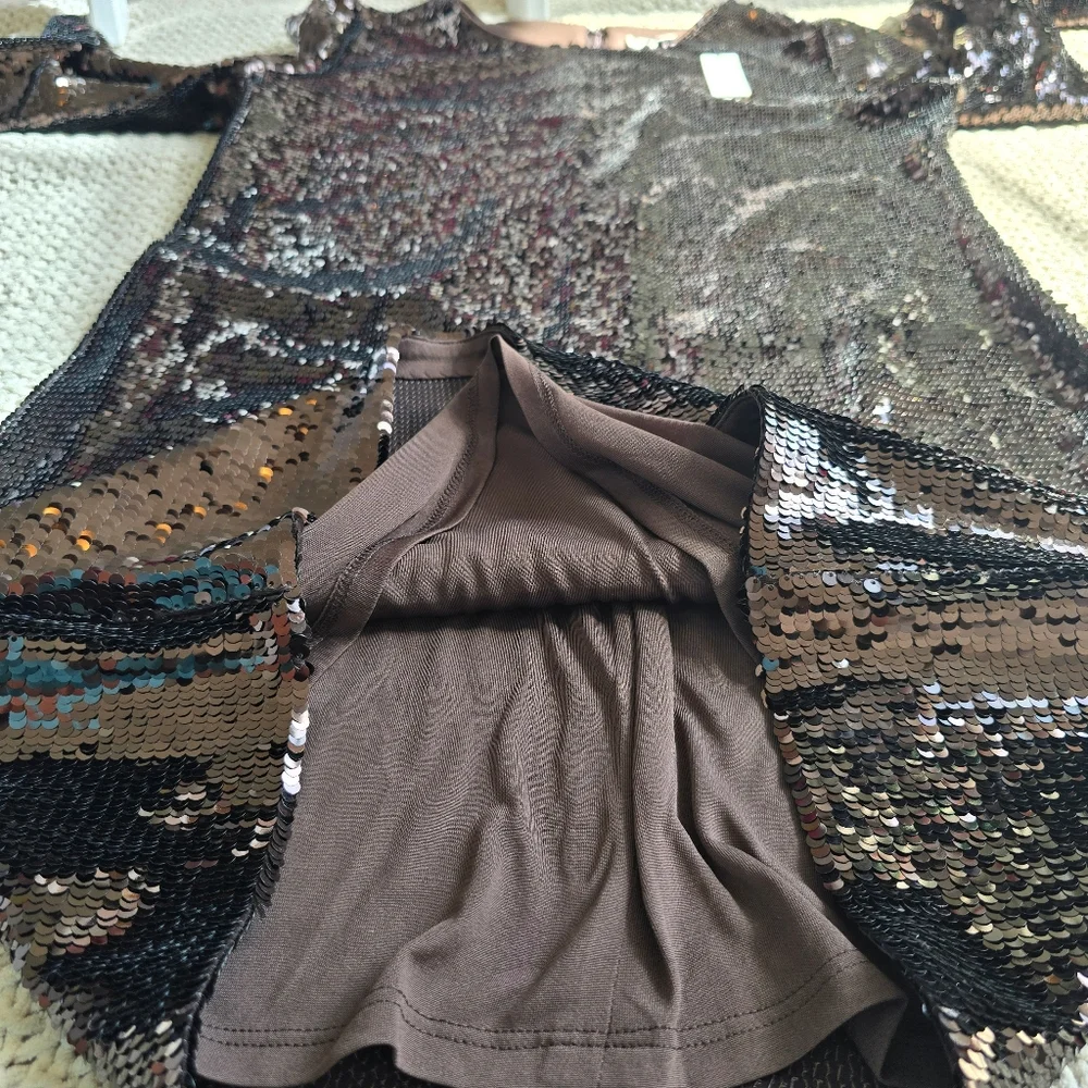 Banana Republic | Large | Chocolate Brown Stretch-Sequin Mini Dress - Picture 15 of 15